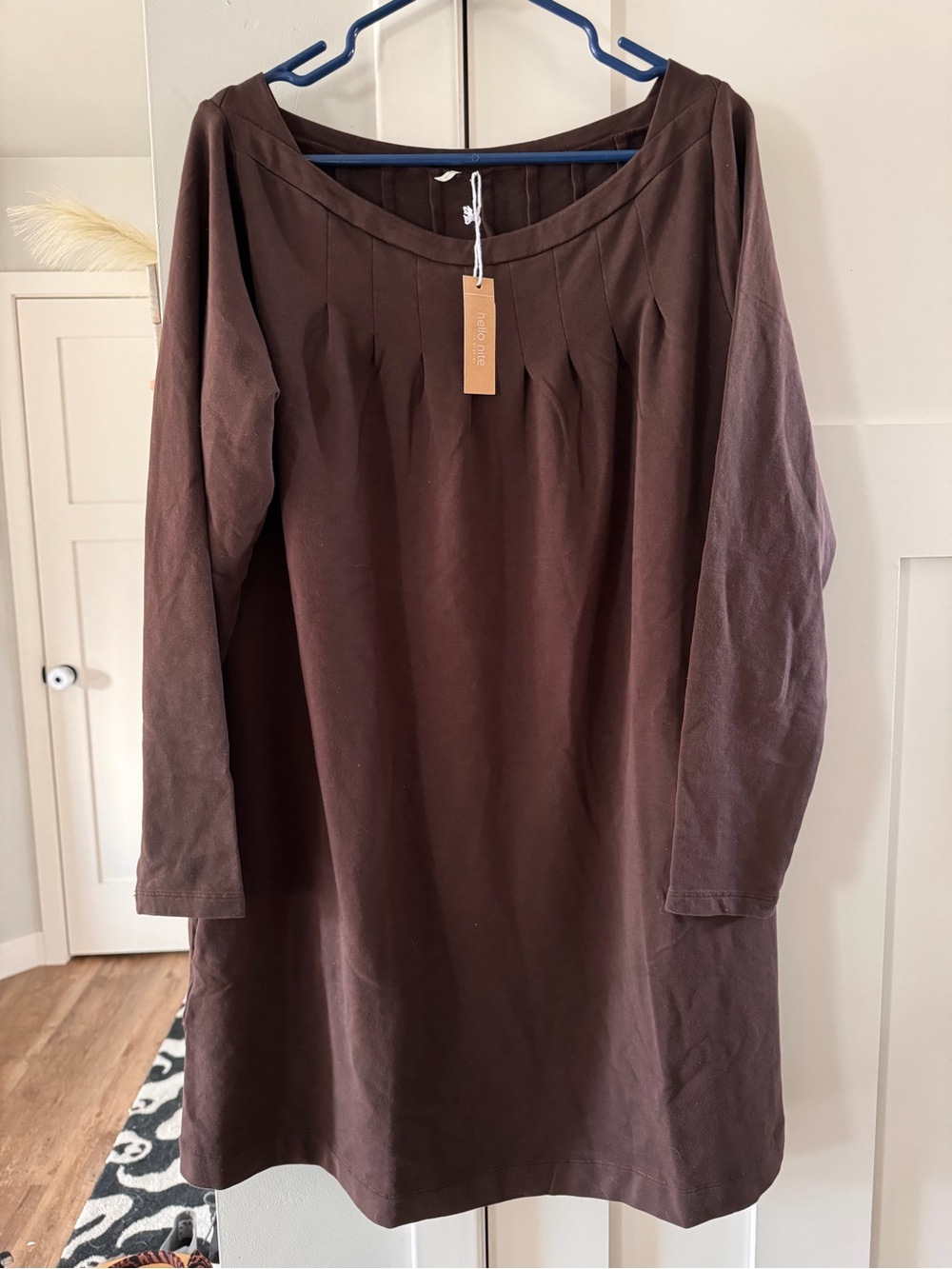 NWT Hello Nite Cotton Brown Long Sleeve Dress Large with Pockets